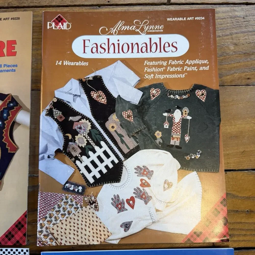 Vintage Plaid Wearable Art Pattern Lot Felt Vests Applique Alma Lynne 4pc